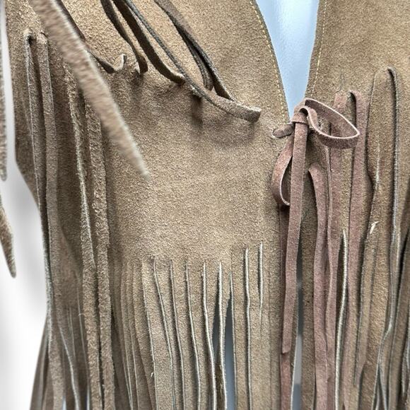 Vtg Suede Fringe Vest Sz S/M Leather Tan Brown Boho Hippie Festival 60s 70s - Picture 14 of 16